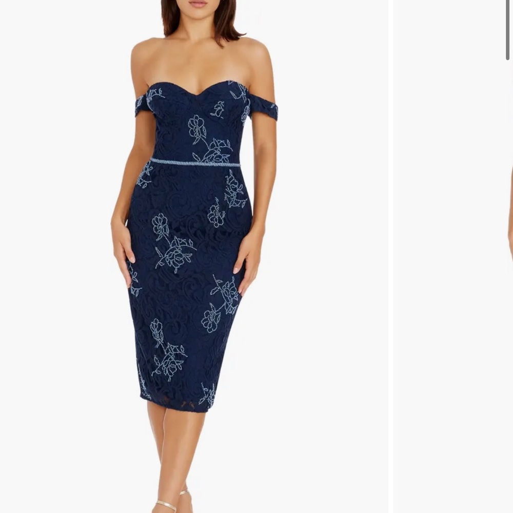 Dress the Population marrieta beaded lace off the shoulder cocktail dress